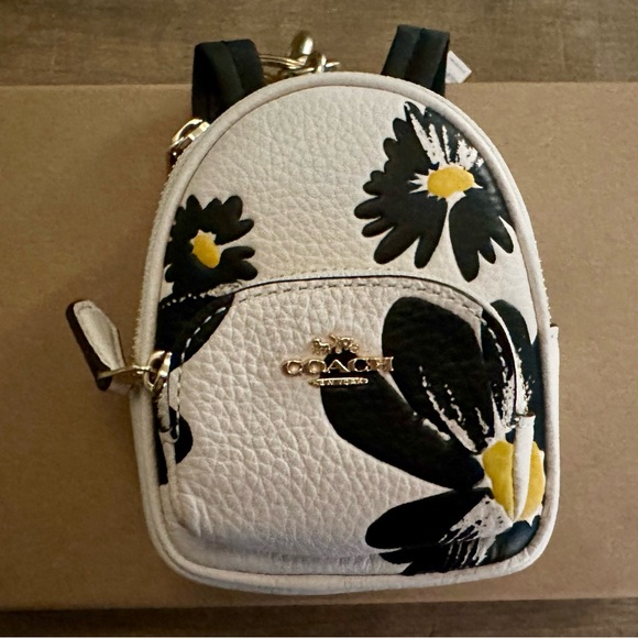 Coach Mini Court Backpack Keychain Fob Bag Charm With Floral Print - Picture 2 of 13